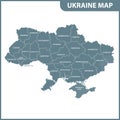 The detailed map of Ukraine with regions or states. Administrative division. Crimea, part of Donetsk and Lugansk regions is marked