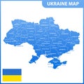 The detailed map of the Ukraine with regions or states and cities, capital. Administrative division. Crimea, part of Donetsk and L