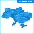 The detailed map of the Ukraine with regions or states and cities, capital. Administrative division. Crimea, part of Donetsk and L Royalty Free Stock Photo