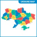 The detailed map of the Ukraine with regions or states and cities, capital. Administrative division. Crimea, part of Donetsk and L Royalty Free Stock Photo