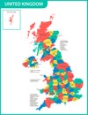 The detailed map of the United Kingdom with regions or states and cities, capitals. Actual current relevant UK, Great Britain admi Royalty Free Stock Photo