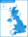 The detailed map of the United Kingdom with regions or states and cities, capitals. Actual current relevant UK, Great Britain admi Royalty Free Stock Photo