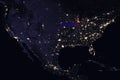 High Resolution Map Composition of USA at night pinpointing Chicago, Illinois - Elements of this image furnished by NASA. Royalty Free Stock Photo