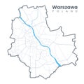 Detailed map of Warsaw, Poland - the capital city