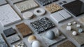 detailed material samples designed for 3D modeling and visualization software, showcasing various textures and finishes