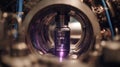 Detailed medium shot on an isotope extraction container inside the vault edges crisp and clear with blurred cyclotron Royalty Free Stock Photo