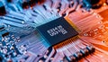 Microchip processor close up, technology, tech, circuit, computer, cpu, Stock Photo, Generative AI Royalty Free Stock Photo