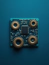 The detailed microprocessor features golden gears, emphasizing the fusion of mechanical and electronic components in Royalty Free Stock Photo