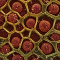 A detailed microscopic image displaying a hexagonal pattern with red, spherical Royalty Free Stock Photo