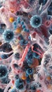 Detailed microscopic visualization of bacteria highlighting unique structures and interactions
