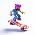 Detailed Minecraft Minifigure On Skateboard With Anaglyph Effect