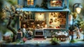 Charming Miniature Kitchen Scene: A Delightful Dollhouse Display Royalty Free Stock Photo