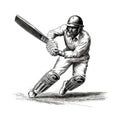 Detailed Monochromatic Cricket Player Drawing With Vintage Stamp Print