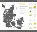 Detailed monochrome map of Denmark, gray country territory with geographic borders and administrative divisions on white Royalty Free Stock Photo