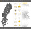 Detailed monochrome map of Sweden, gray country territory with geographic borders and administrative divisions on white background Royalty Free Stock Photo