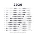 Detailed moon calendar on 2020 year with phase on each day Royalty Free Stock Photo