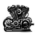 Detailed Motorcycle Engine Illustration in Black and White Royalty Free Stock Photo