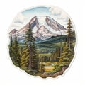 Detailed Mount Rainier Sticker: Tony Diterlizzi Inspired Landscape Art