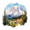 Detailed Mount Rainier Sticker - Vibrant Nature Illustration