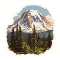 Detailed Mount Rainier Sticker On Vintage White Cartoon Style