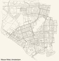 Street roads map of the Nieuw-West New-West district of Amsterdam, Netherlands