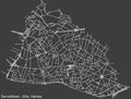 Dark negative street roads map of the Quartier DervalliÃÂ¨res - Zola district of Nantes, France