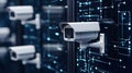 Detailed Network Security Diagram Featuring Multiple Connecting Elements and Surveillance Cameras, Showcasing Advanced Technology Royalty Free Stock Photo