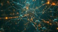 A detailed neural network illustration with glowing orange synapses and interconnected nodes on a dark background