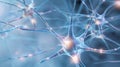 Detailed neuron structure with glowing synapse connections in blue light, abstract scientific visualization Royalty Free Stock Photo
