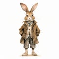 Vintage Watercolored Rabbit With Coat And Trousers Royalty Free Stock Photo