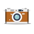 Detailed old vintage camera isolated over blue background Royalty Free Stock Photo