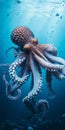 Detailed And Ominous Octopus Swimming In The Deep Blue Ocean Royalty Free Stock Photo