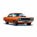 Detailed Orange Muscle Car Vector Illustration In Olympus Xa2 Style