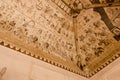 Detailed ornamental ceiling in Orchha Fort in India