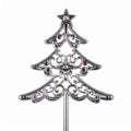 Detailed Ornamental Christmas Tree Silver on White Background Royalty Free Stock Photo