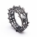 Intricate Sterling Silver Thorn Ring With Dark White And Dark Gray Style