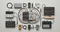 Modular Synthesizer Setup With Cables and Various Modules on a Light Gray Background Electronic Music Equipment Sound Royalty Free Stock Photo