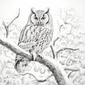 Detailed Owl Sketch: Black And White Line Drawing For Winter Coloring Royalty Free Stock Photo