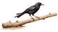 Detailed Painting Of A Crow Gripping A Stick - Inspired By Kadir Nelson And Eastman Johnson