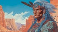 Detailed Painting Of Incan Of The Comanche Tribe In Arid Desert Royalty Free Stock Photo