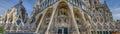 Detailed panoramic view on the bottom part of Sagrada Familia in Barcelona, Spain