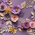 Detailed Paper Art Floral Flowers On Purple Background