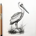 Detailed Pelican Pencil Drawing In Sketchfab Style