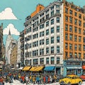 Detailed pen and ink illustration of a building in New York Royalty Free Stock Photo