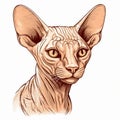 Detailed Pencil Design Of Sphinx Cat: A Blend Of Realism And Catcore