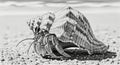 Hermit Crab in Shell - Detailed Pencil Drawing Royalty Free Stock Photo