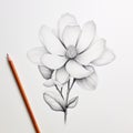 Detailed Pencil Drawing Of A Magnolia Flower On White Background