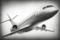 detailed pencil sketch of airplane, with focus on its sleek and streamlined design