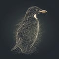 Detailed Penguin Drawing On Dark Background With Tin Head