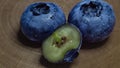 detailed photo of a blueberry cut in half